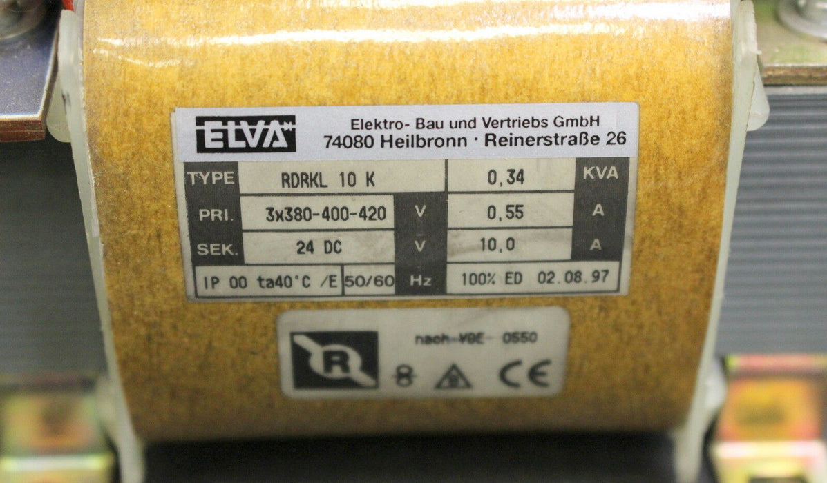 ELVA Transformator RDRKL 10K Primär 3x380V-400-420V 0,55A Sekundär 24VDC 10A