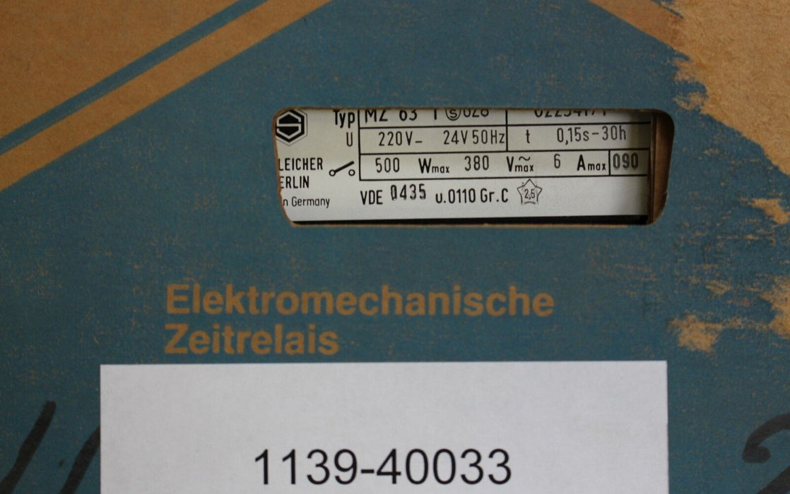 SCHLEICHER Präzisions-Zeitrelais MZ 63 T GZ8 220V/24V 50Hz t= 0,15s-30h 500W