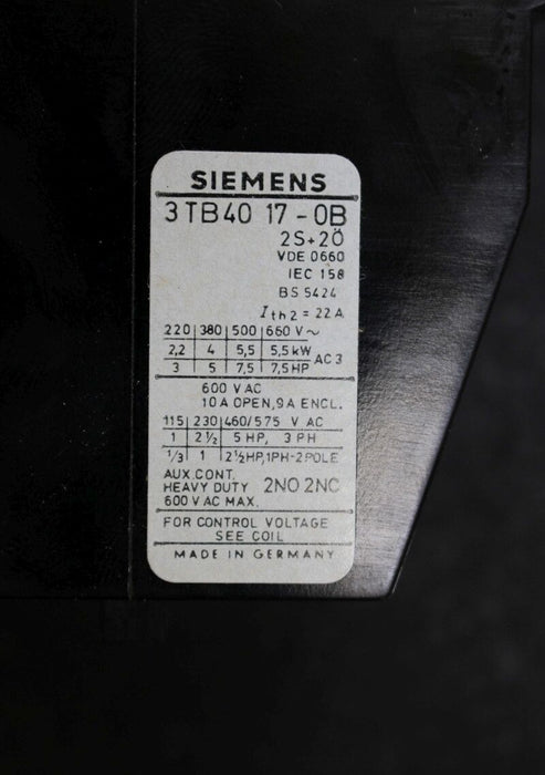 SIEMENS Wechselstrom-Schütz 3TB4017-0BD4 - 42VDC - 4KW