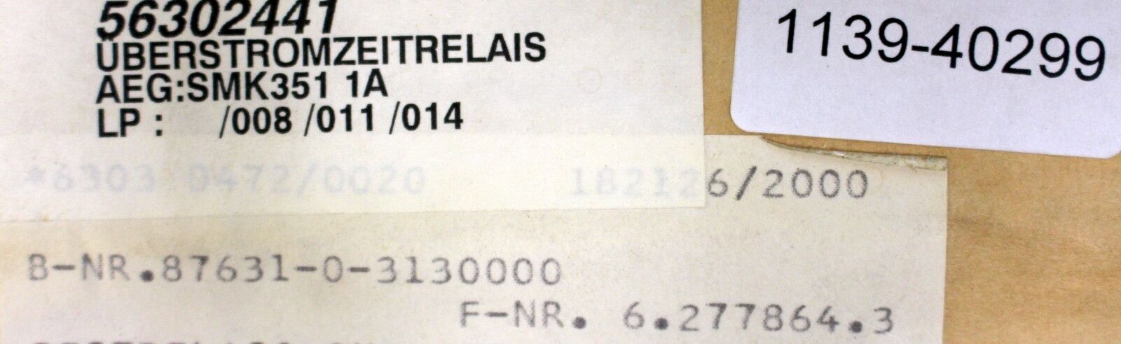 AEG Überstromzeitrelais SMK351 1A 50Hz 24VDC RS274E58 UMZ-Relais