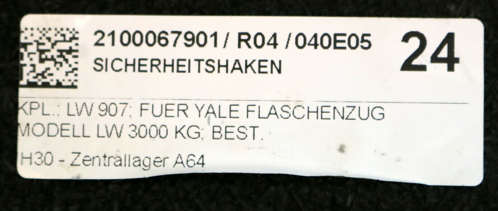 YALE Lasthaken 3t Nr. 0 301 091 für YALE Leichtbau-Flaschenzug Modell LW 3000