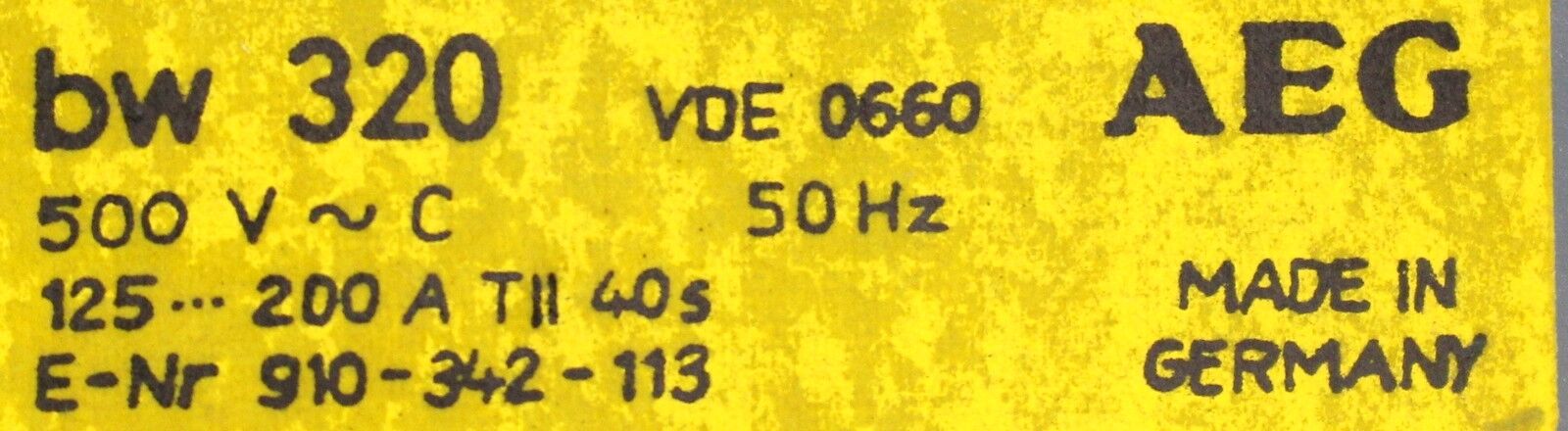 AEG Thermischer Überstromauslöser Typ bw 320 125-200A 40s E-Nr. 910-342-113