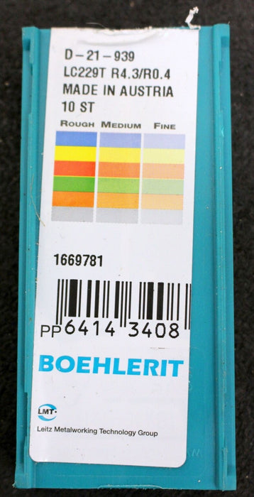 BOEHLERIT Wendeplatten für Schweissnaht-Bearbeitung Radius R4,3mm D-21-939 LC229