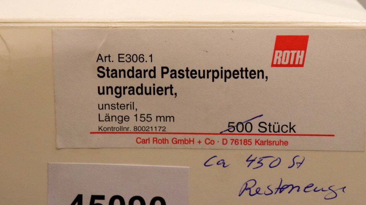 ROTH 450 Stk. Standard-Pasteurpipetten ungraduiert unsteril - Länge 155mm E306.1