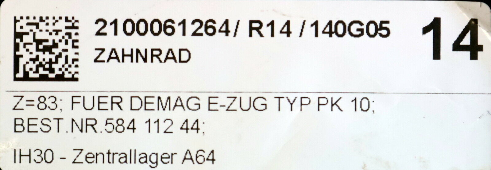 DEMAG Zahnrad mit Z=83 Breite 23,7mm Schrägverzahnt Rechts Art.Nr. 54811144