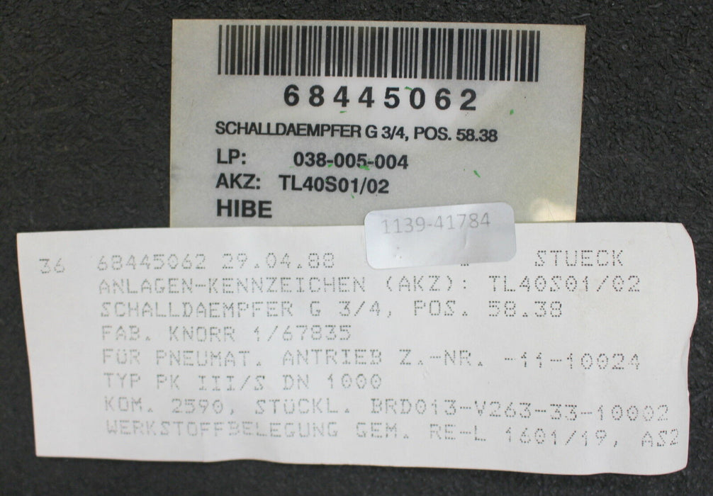 KNORR Schalldämpfer für Entlüftungsventil I/67835 G3/4" mit Schraubschlitz