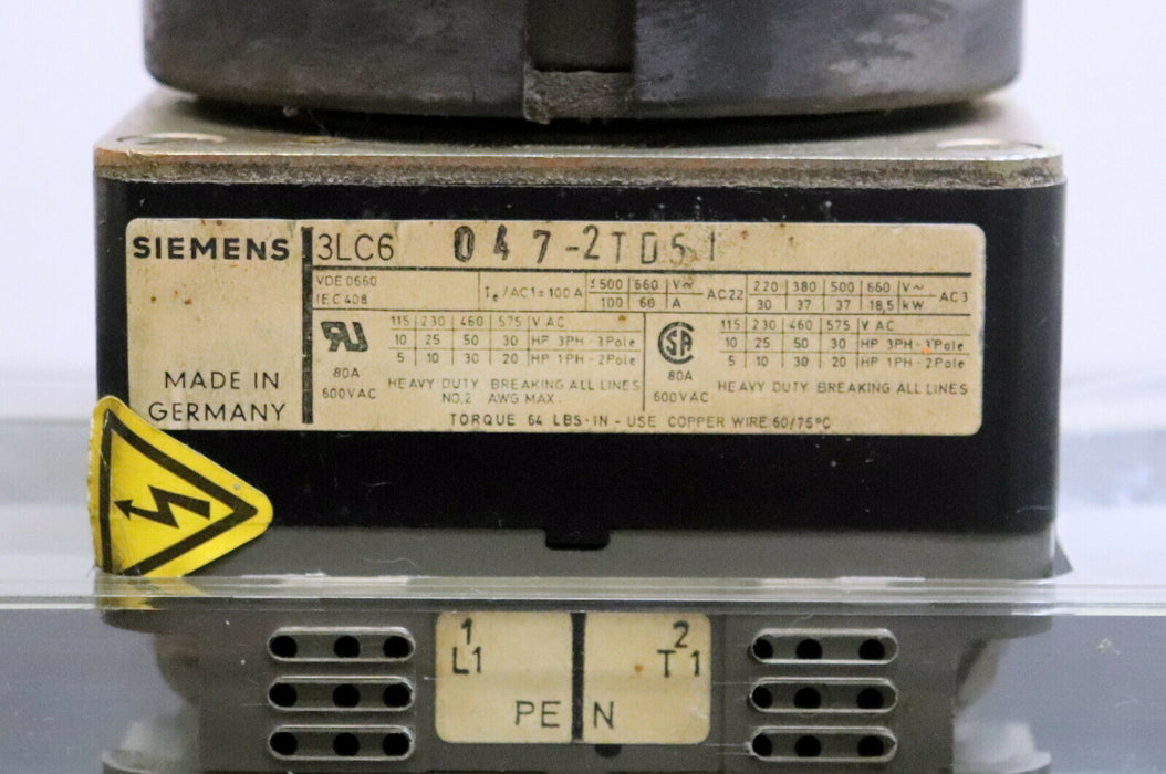 SIEMENS Maschinen-Hauptschalter 3LC6 047-1TB51 Ie/AC1 = 100A AC22 220-660VAC