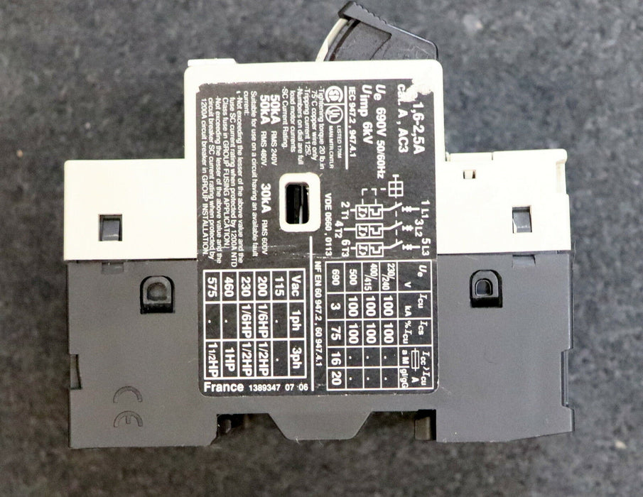 TELEMECANIQUE Motorschutzschalter GV2-M07 1,6-2,5A Ue=690V 50/60Hz Uimp=6kV