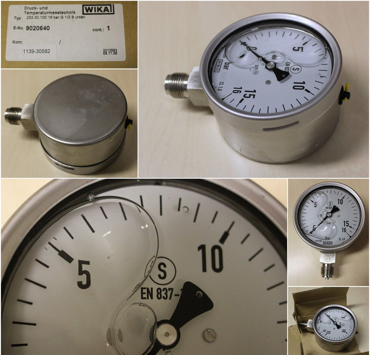 WIKA-Rohrfeder-Manometer 233.30.100 - 16bar - G1/2"B - mit Glyzerin