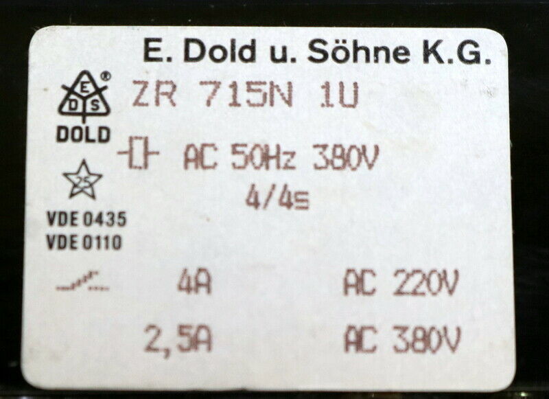 DOLD Zeit-Relais ZR 715N 1U 380VAC 50Hz 4/4s 220VAC 4A 380VAC 2,5A unbenutzt