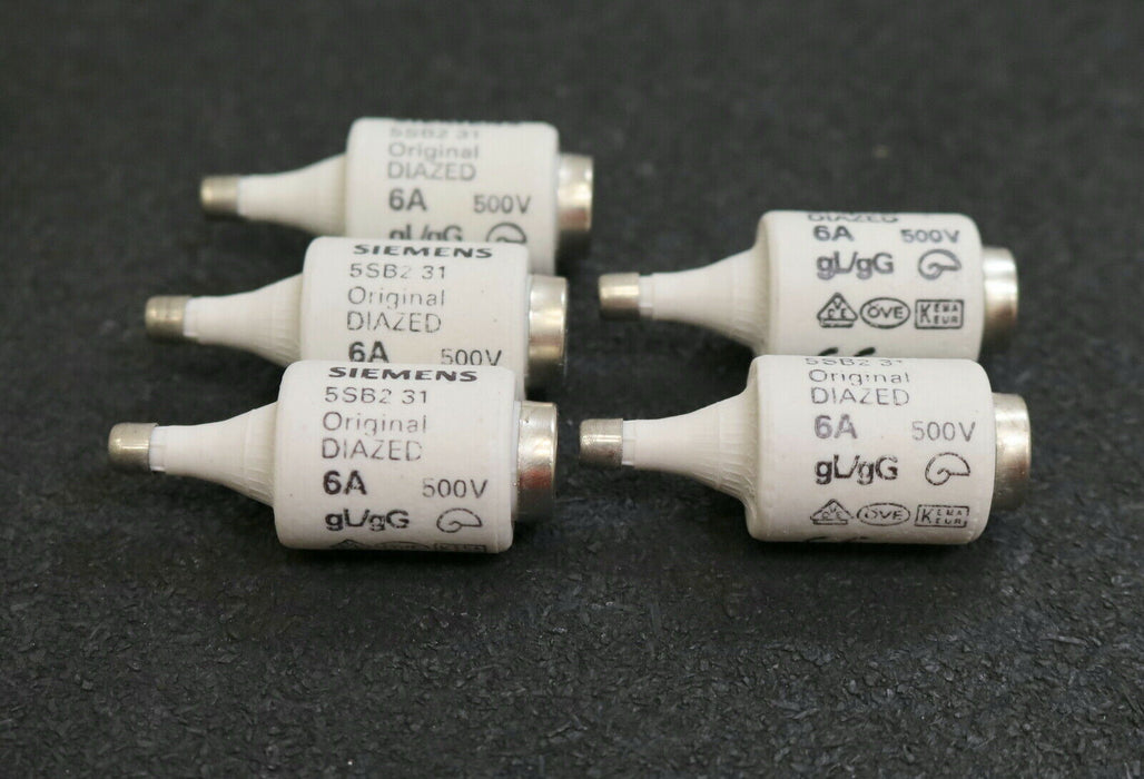 SIEMENS DIAZED 5x Sicherungseinsatz fuse-link 5SB2 31 6A 500VAC gL/gG