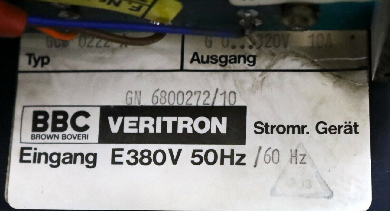 BBC VERITRON Stromrichter Type GCB0222 A Eingang 380VAC 50/60Hz Ausgang 0-320V