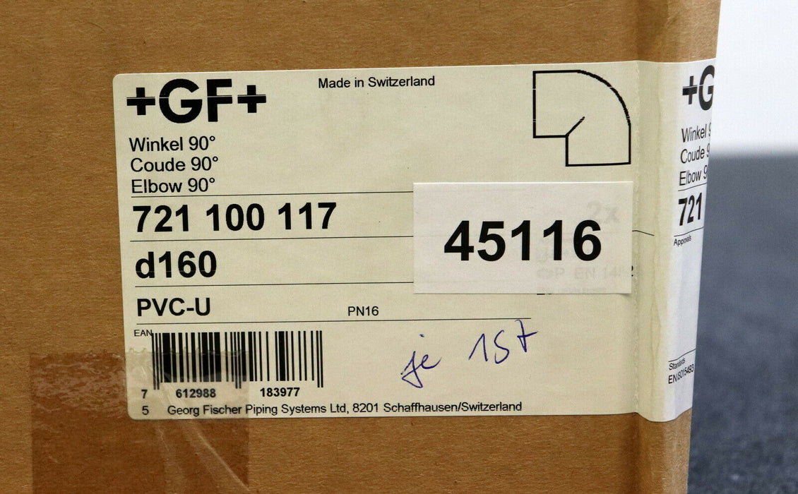 GF GEORG FISCHER Winkel 90° PVC-U metrisch Art. 721100117 d160 S6,3 / PN16