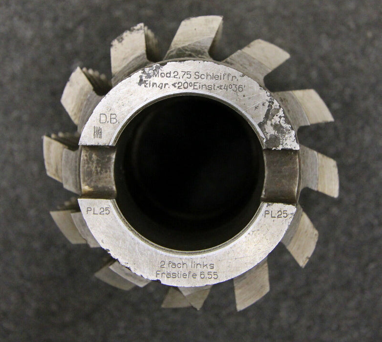 Vollstahlwälzfräser gear hob m=2,75m 20° EGW Ø70x75xØ32mm mit Quernut 2gg.Links