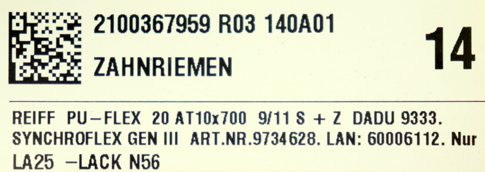 SYNCHROFLEX Zahnriemen GEN III AT 10 700 Länge 700mm Breite 20mm - unbenutzt
