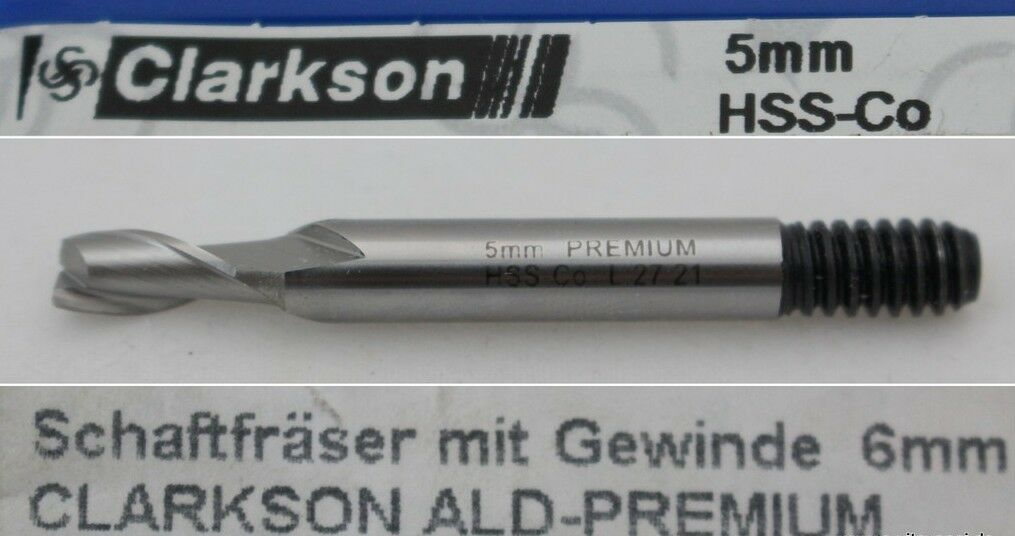Clarkson Schaftfräser mit Gewinde D. 5,0 mm - 2-Schneider HSS-Co- L:27.21 - 2Stk