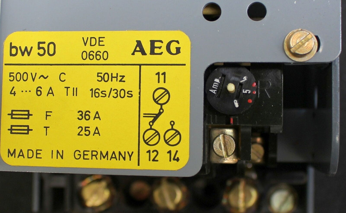 AEG Thermischer Überstromauslöser Typ bw 50 4-6A 16/30s E-Nr. 910-341-683 50Hz