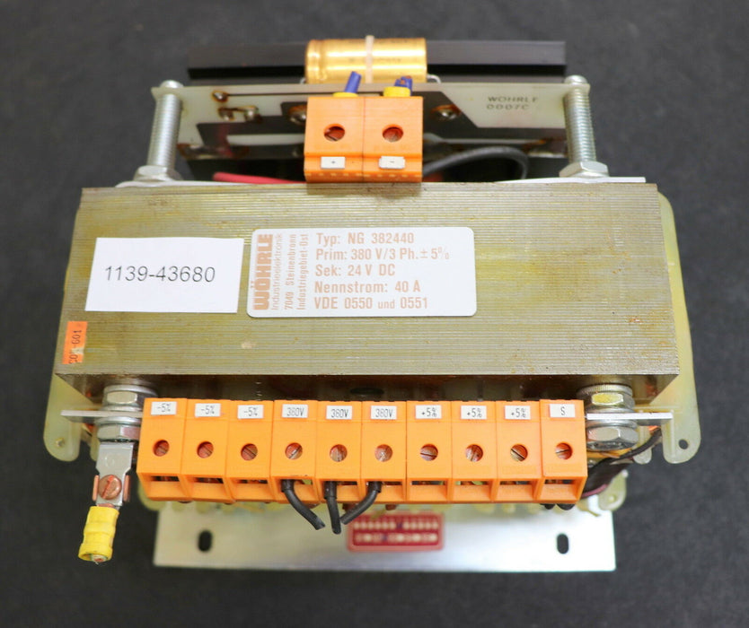 WÖHRLE Transformator mit Gleichrichter 0007C NG 382440 Input PRI 380VAC