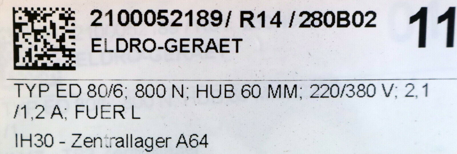 AEG EMG ELDRO Elektrohydraulisches Hubgerät ED80/6 dC-H Hubkraft 800N Hub 60mm