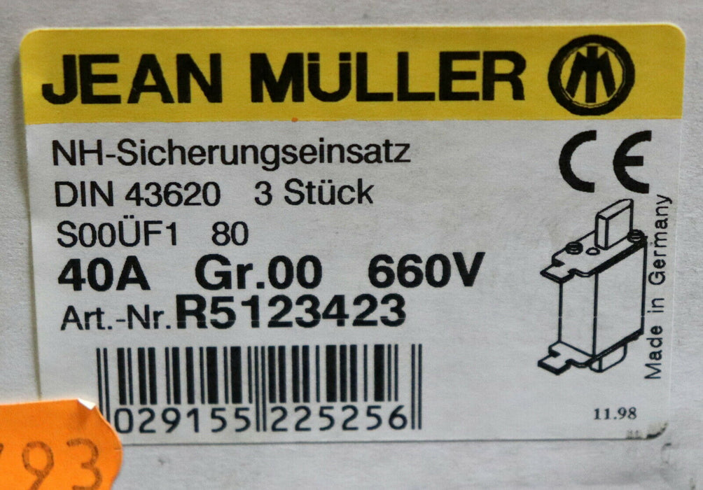 JEAN MÜLLER 3xNH-Sicherungseinsatz fuse-link HLS00 R 5123423 S00ÜF1 80 40A
