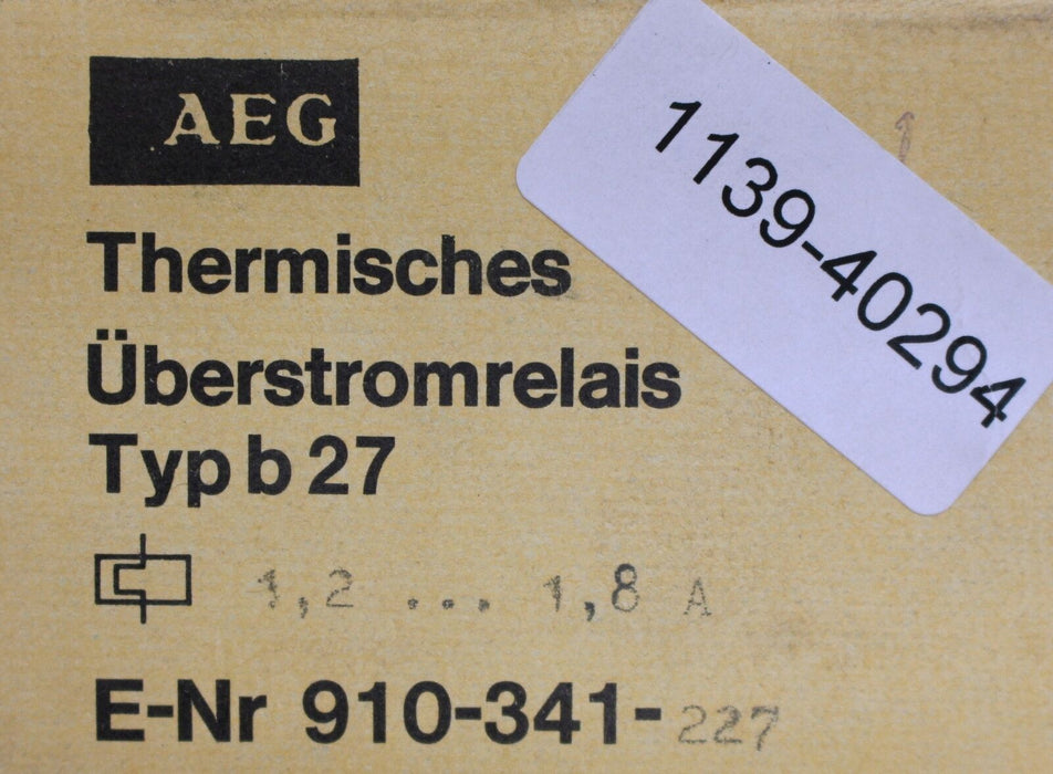AEG Thermisches Überstromrelais b27 1,2-1,8A Thermal overload relay 910-341-227