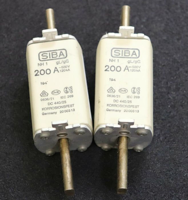 SIBA 2x NH-Sicherungseinsatz fuse-link 2000313 NH1 200A 500VAC - gL-gG