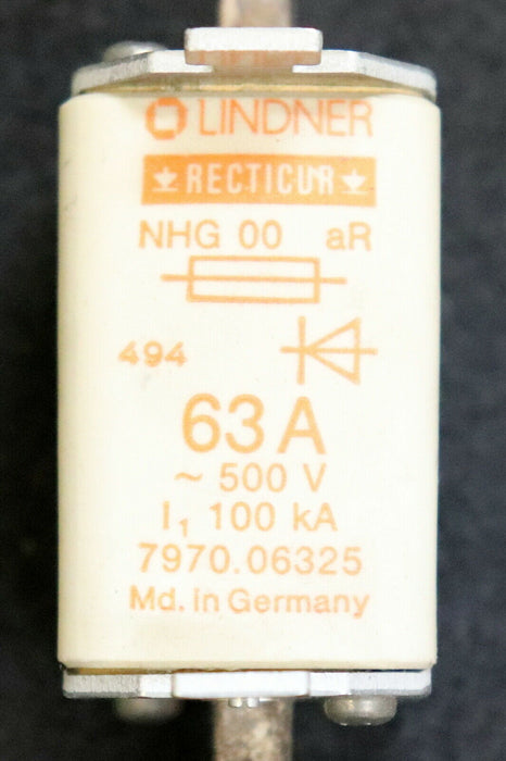 LINDNER RECTICUR 3x Sicherungseinsatz fuse-link 7970.06325 63A 500V NHG 00
