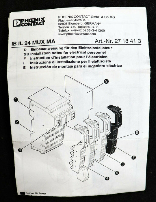 PHOENIX CONTACT SPS-Erweiterungsmodul IB IL 24 MUX MA Art. Nr. 2718413 HW/FW