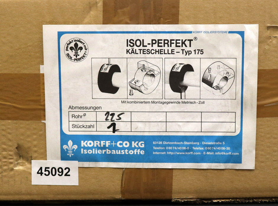KORFF Kälteschelle Typ 175 für Rohr-Ø 225mm Breite 100mm Gewinde M16 3/4"
