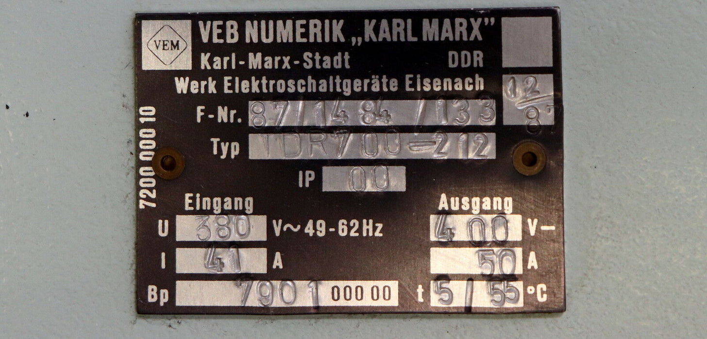 VEB NUMERIK Steuergerät TDR 700 - 212 Antriebs-Steller Eingang 380VAC 41A
