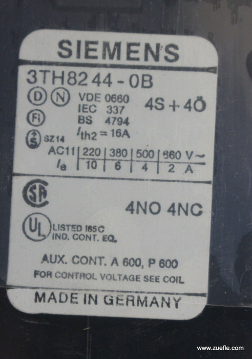 SIEMENS Hilfsschütz control relay 3TH8244-0BM4 Us = 220VDC 4S + 4Ö 4NO + 4NC 4NO