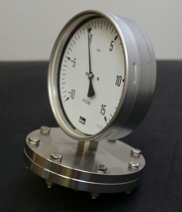 NATHE Plattenfeder-Manometer -10…+15mbar Kl. 1,6 Edelstahl - Anschluss G1/2"