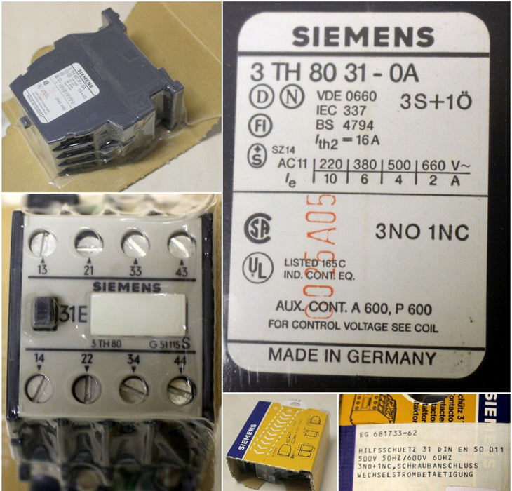 SIEMENS Schütz 3TH8031-0AS0 500V/50Hz - 600V/60Hz