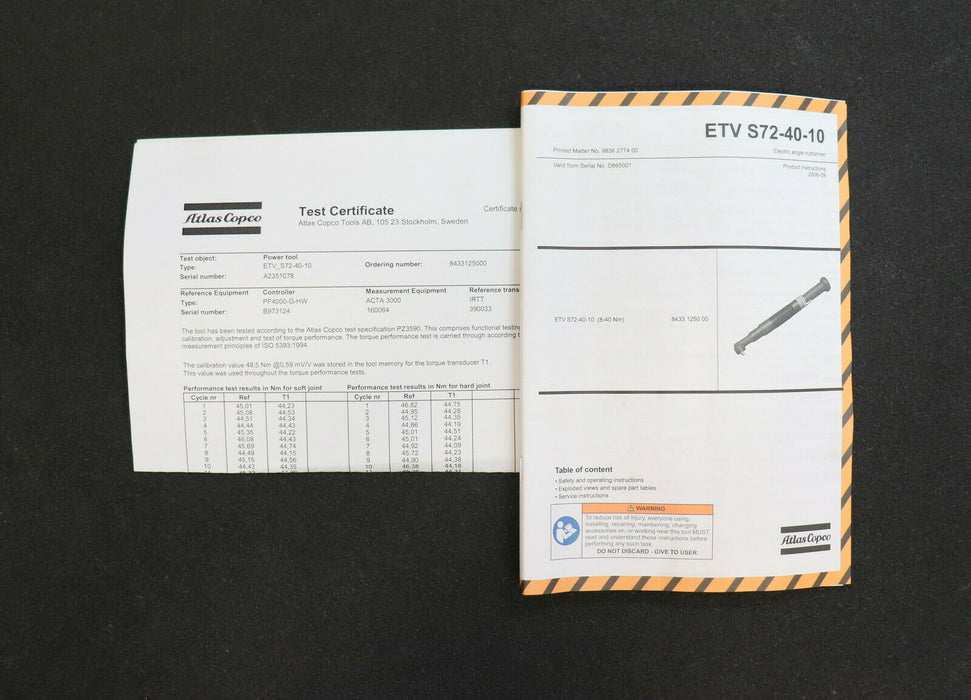 ATLAS COPCO Elektro-Winkelhandschrauber No. ETV-S72-40-10 CTADS PF4000-G-HW