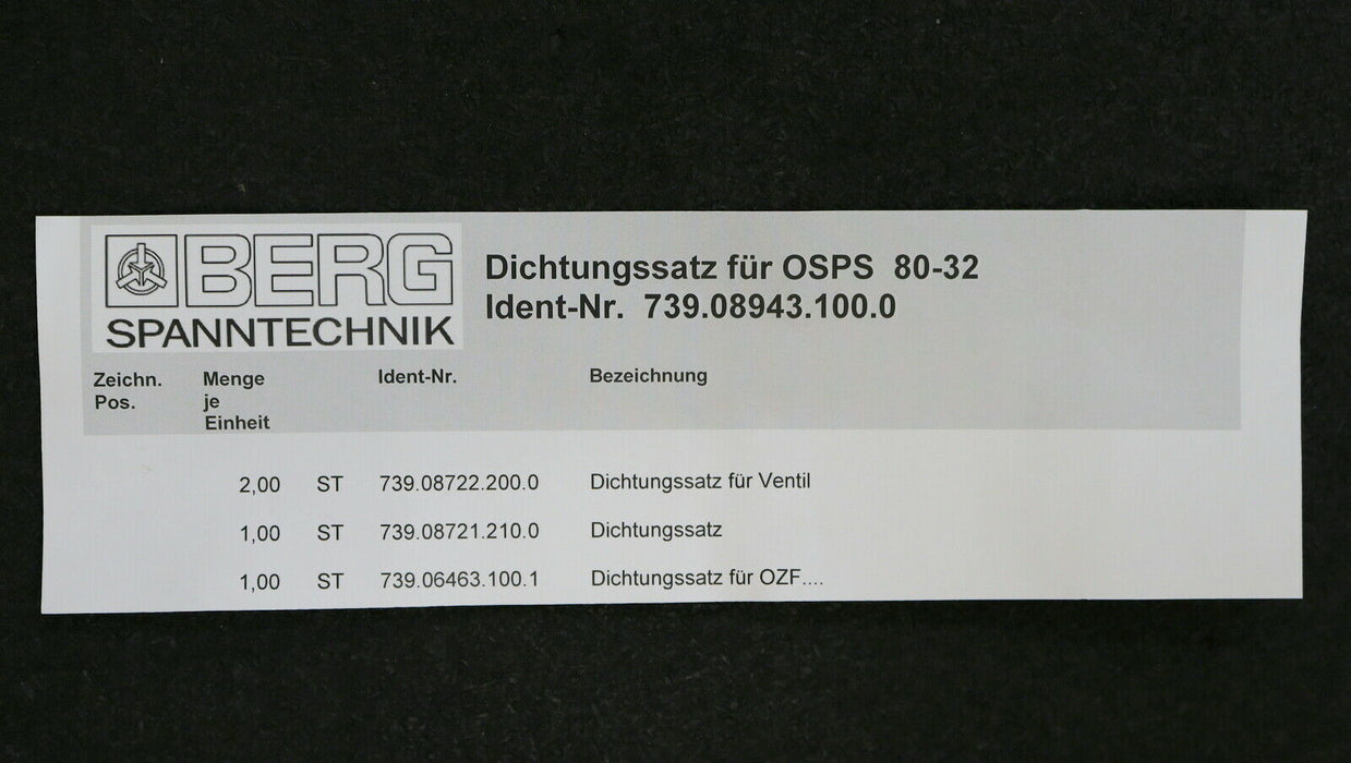 BERG SPANNTECHNIK Dichtungssatz für OSPS 80-32 Nr. 739-08943.100.0 und Zylinder
