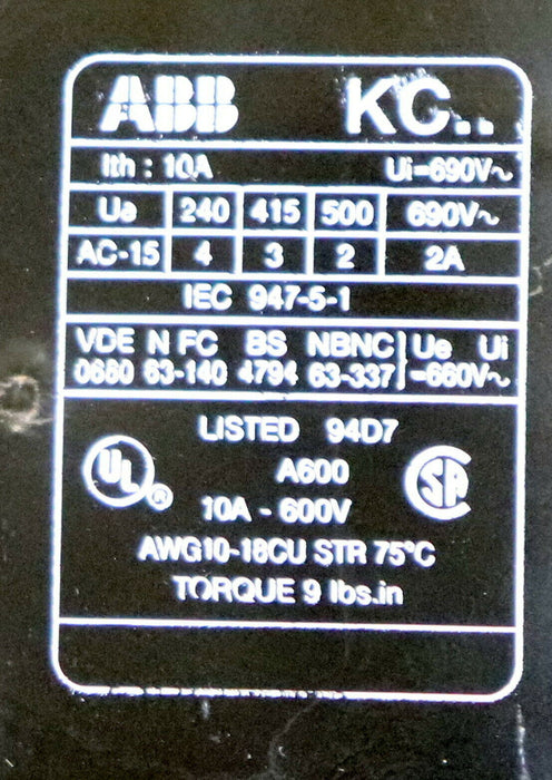 ABB Hilfsschütz KC44E Spule 240VDC Ith=10A Ie=4A-240V AC-11 FPH1423001R3443