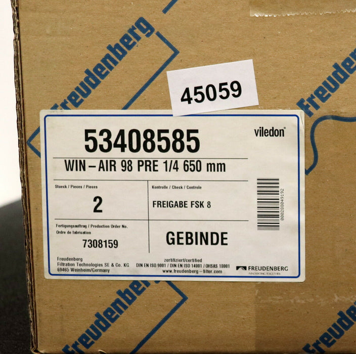 FREUDENBERG 2 Stück VILDEDON Filter 53408585 WIN-AIR 98 PRE 1/4 650mm FSK8