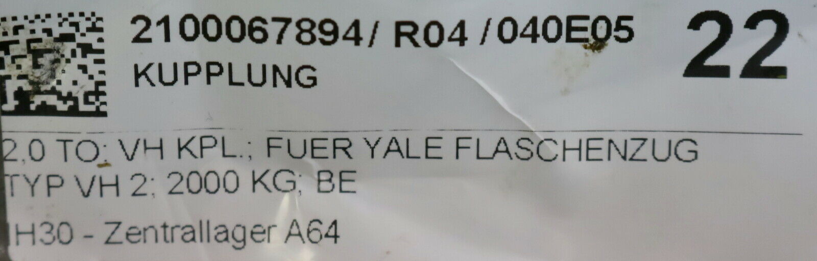 YALE Kupplung komplett Art.Nr. 0405669 (446005669) für YALE Flaschenzug Typ VH2