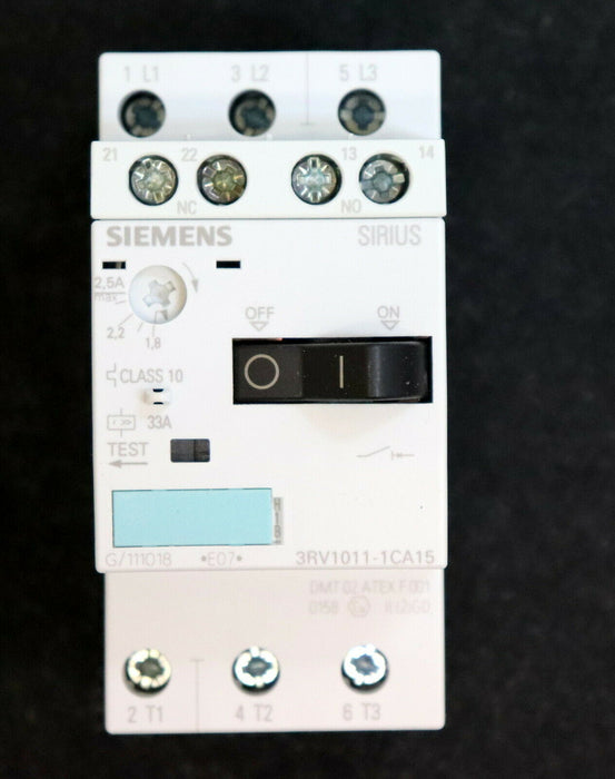 SIEMENS 2 Stück Motorschutzschalter 3RV1011-1CA15 1,8-2,5A 1NO + 1NC