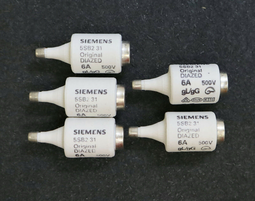 SIEMENS DIAZED 5x Sicherungseinsatz fuse-link 5SB2 31 6A 500VAC gL/gG