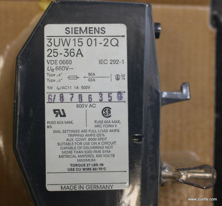 SIEMENS Thermisches Überlastrelais thermal delayed overload relay 3UW1501-2Q