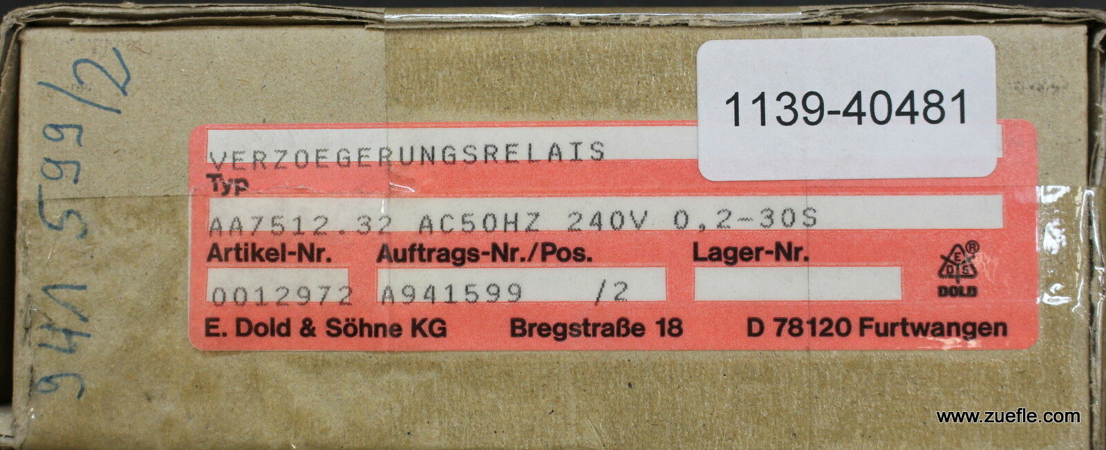 DOLD Anzugsverzögertes Zeitrelais AA7512.32 240VAC 50Hz>0,2-30s Artikelnummer 00