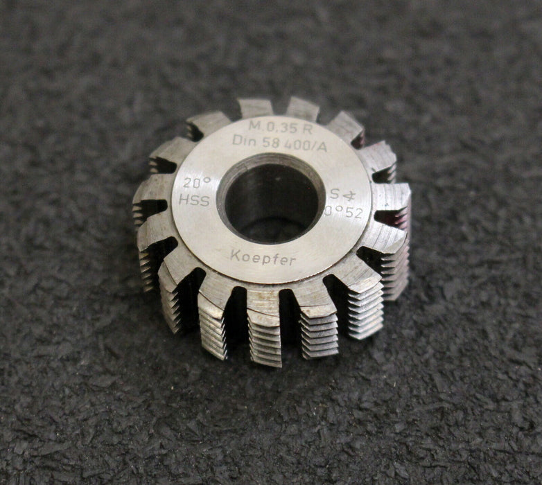 KÖPFER Vollstahl-Wälzfräser m= 0,35mm DIN58400 20° EGW 1gg. rechts 15 Spannuten