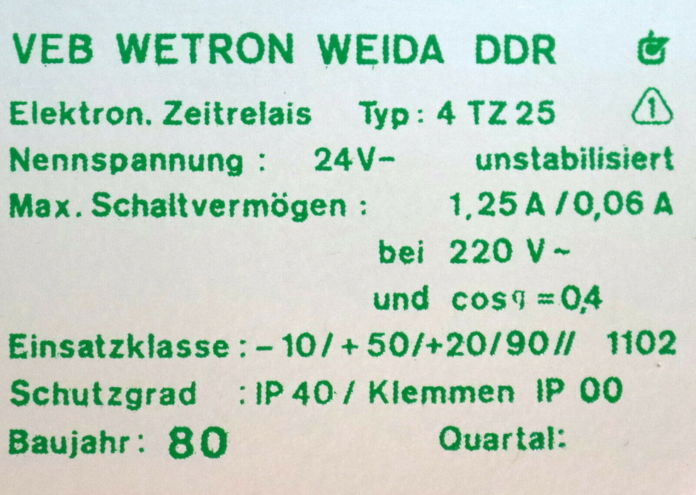VEB WETRON WEIDA Relais Zeitrelais 30s elektronisch 4 TZ 25 24VDC 220VAC