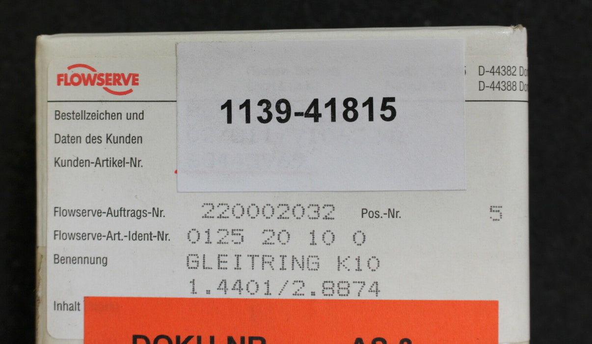 FLOWSERVE Gleitring K10 Ident-NR. 0125 20 10 0 Material 1.4401/2.8874