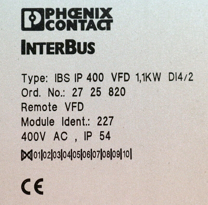 PHOENIX CONTACT Frequenzumformer IN/OUT IBS VFD 1,1KW 400VAC No. 2725820 E: 00