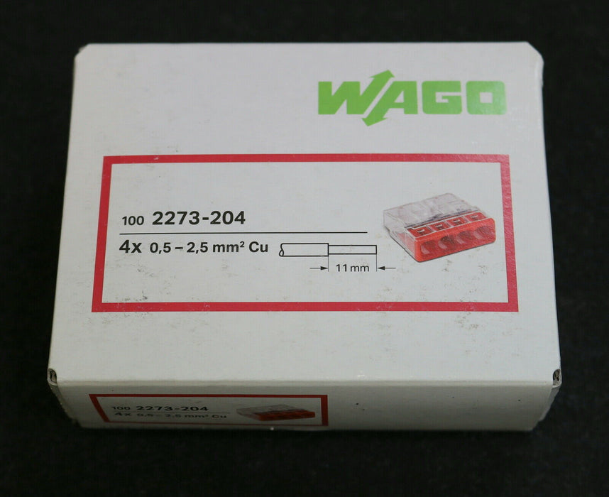 WAGO 100x Steckklemmen 100x Plug-in terminals 2273-204 4x 0,5-2,5mm² 4 Leiter