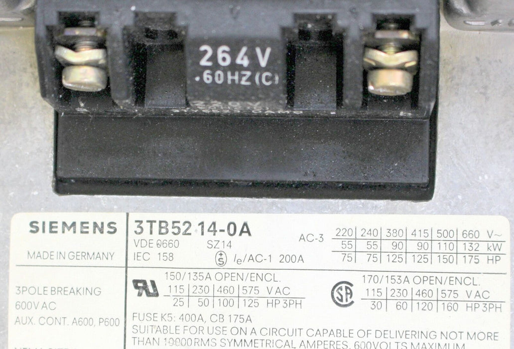 SIEMENS Leistungsschütz 3TB52 14-0AM0 -90kW - Spule 220/264V - 4Ö/4S - gebraucht
