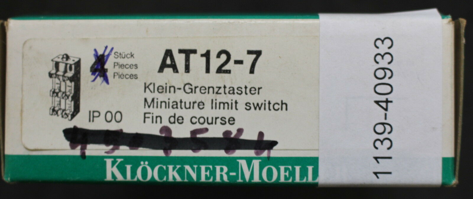KLOECKNE-MOELLER Klein-Grenztaster AT12-7 AC11 - 220/380VAC - 6/4A Ith=6A - 1Stk