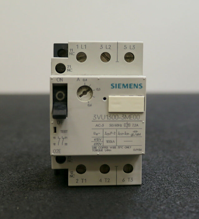 SIEMENS Schutzschalter 3VU1300-3ME00 0,4-0,6A AC-3 50/60Hz 7,2A Ue = 415/690V
